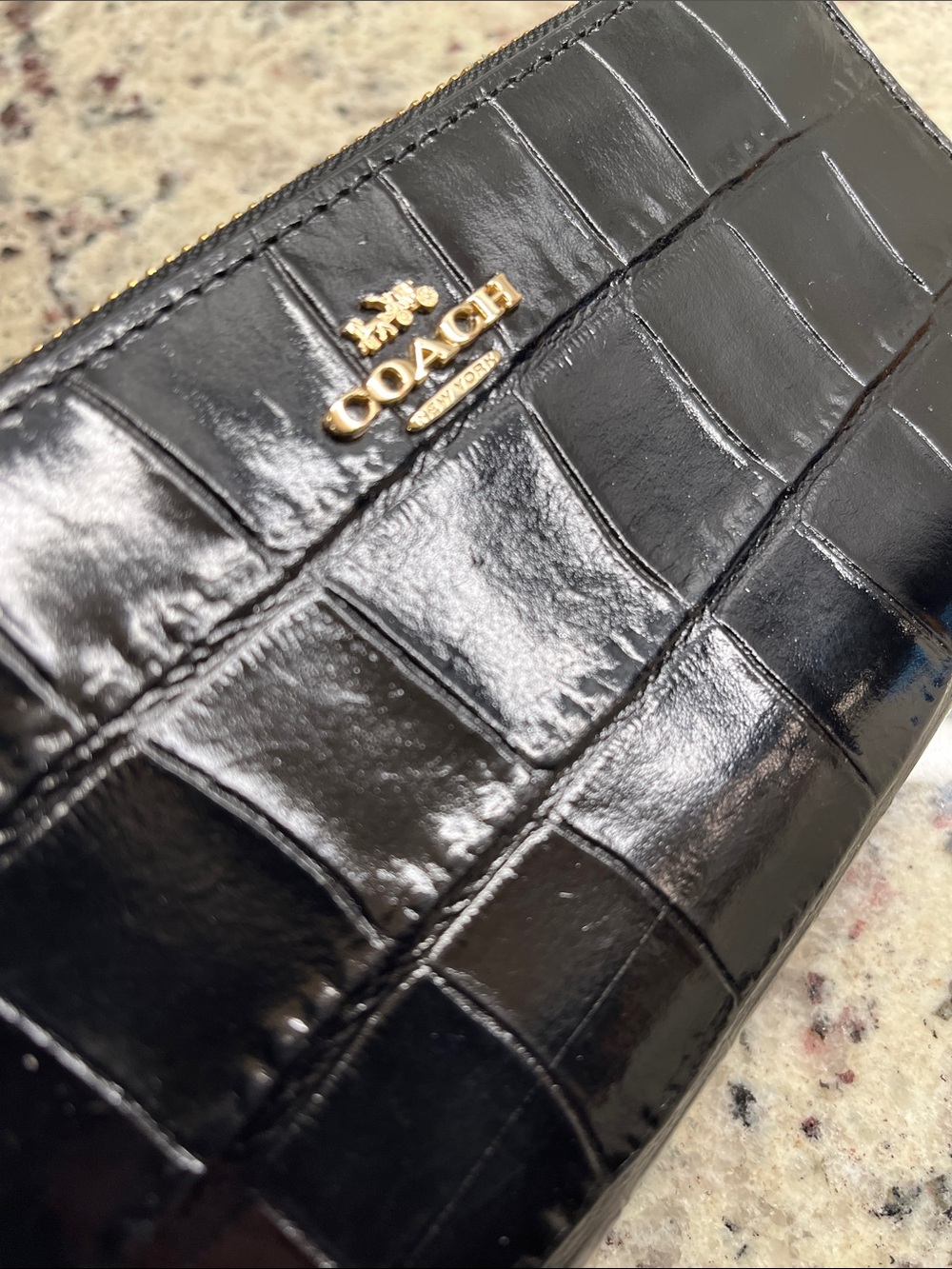 Coach Long Zip Around Black Patent Leather Croc Embossed Wallet NWOT - Picture 5 of 12